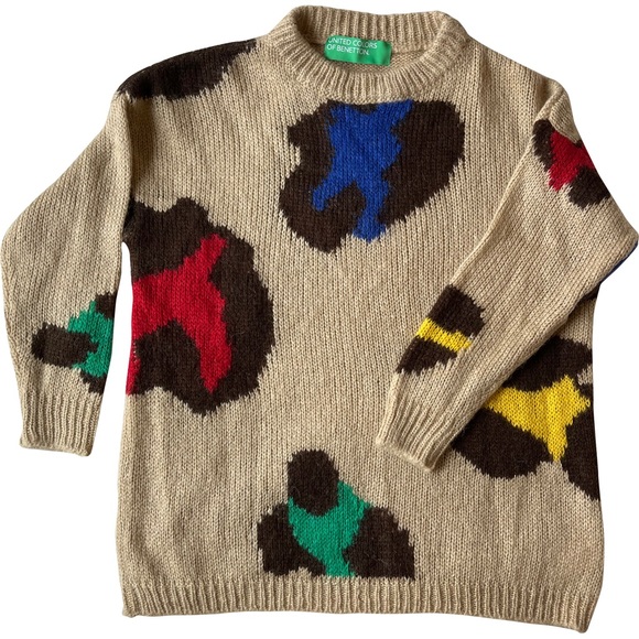 United Colors of Benetton colorful leopard sweater - L - XL - fun sweater - Picture 1 of 2